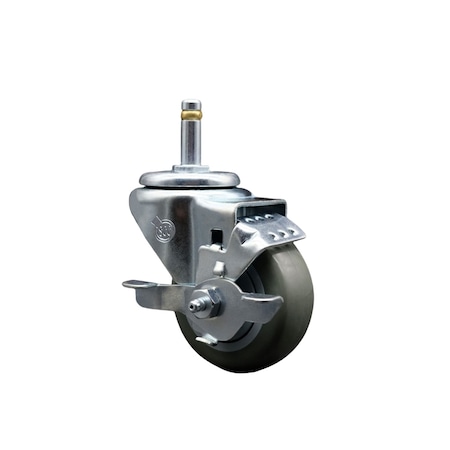 Service Caster 3'' Gray Polyurethane Wheel Swivel 7/16'' Grip Ring Stem Caster with Brake SCC-GR20S314-PPUB-TLB-716138